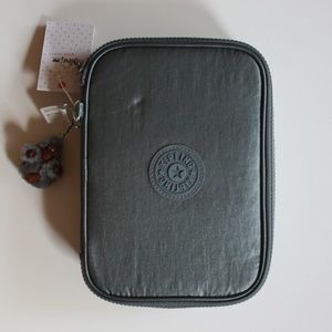 NWT Kipling 100 Pens Case Steel Grey Metallic